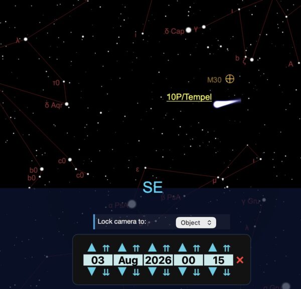 La Lune illuminée à 80% sera haute dans le ciel et trouver la comète 10P/Tempel sera un défi.