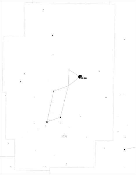 Carte de la constellation de la Lyre, les étoiles en noir sur un fond de ciel blanc
